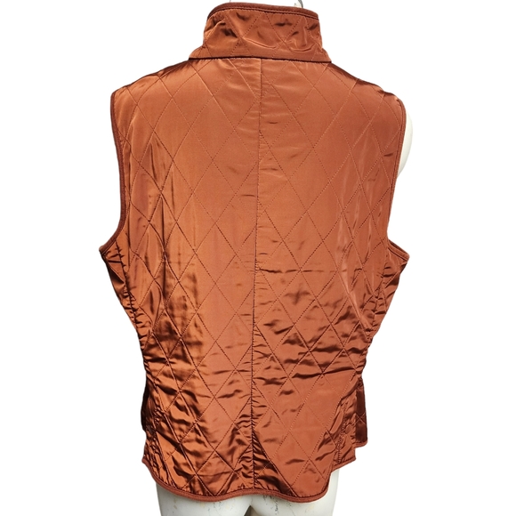 Talbots Flannel Lined Quilted Orange Vest Size Large - Picture 2 of 12